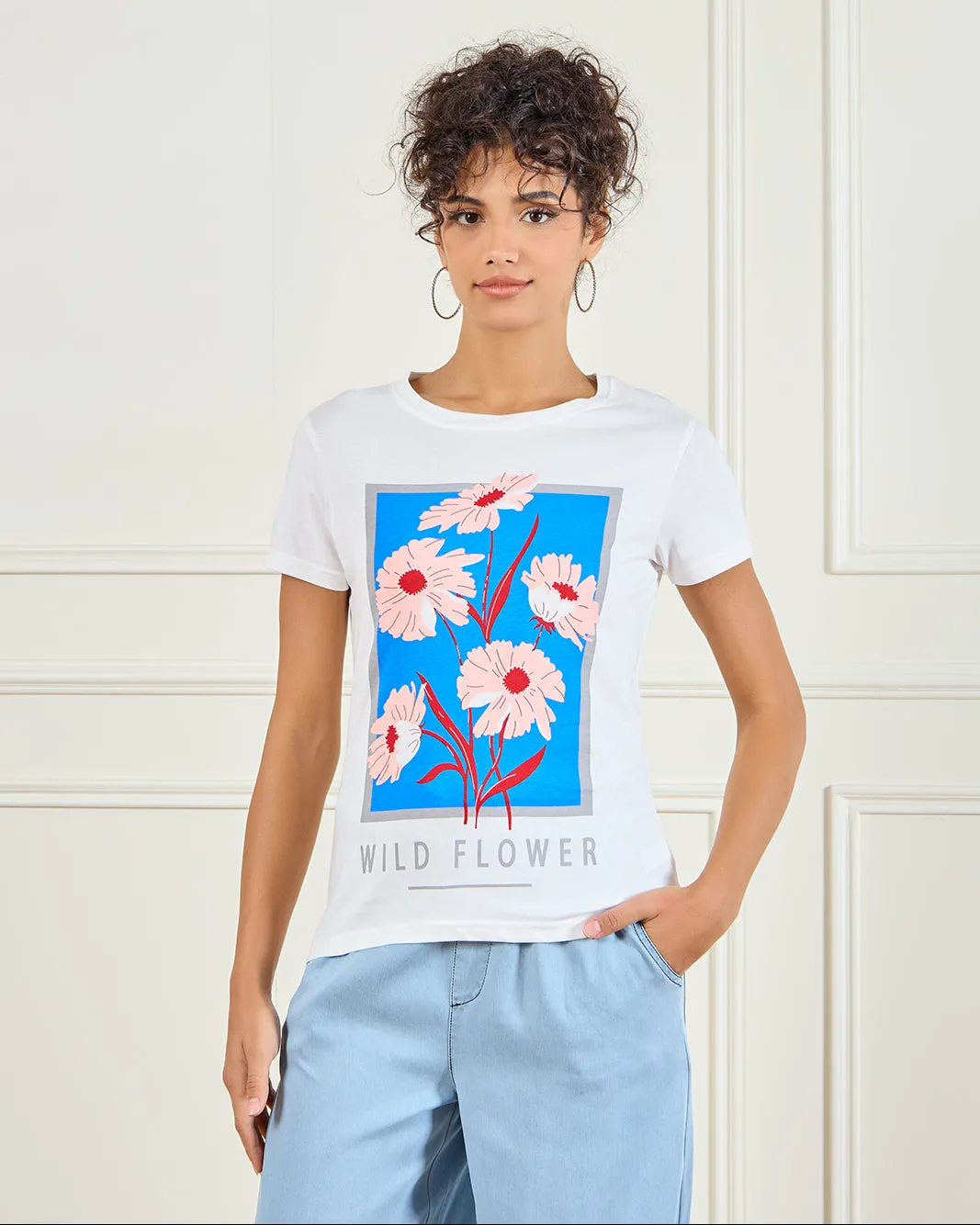 Women White Floral Print T-Shirt sold by Redtag