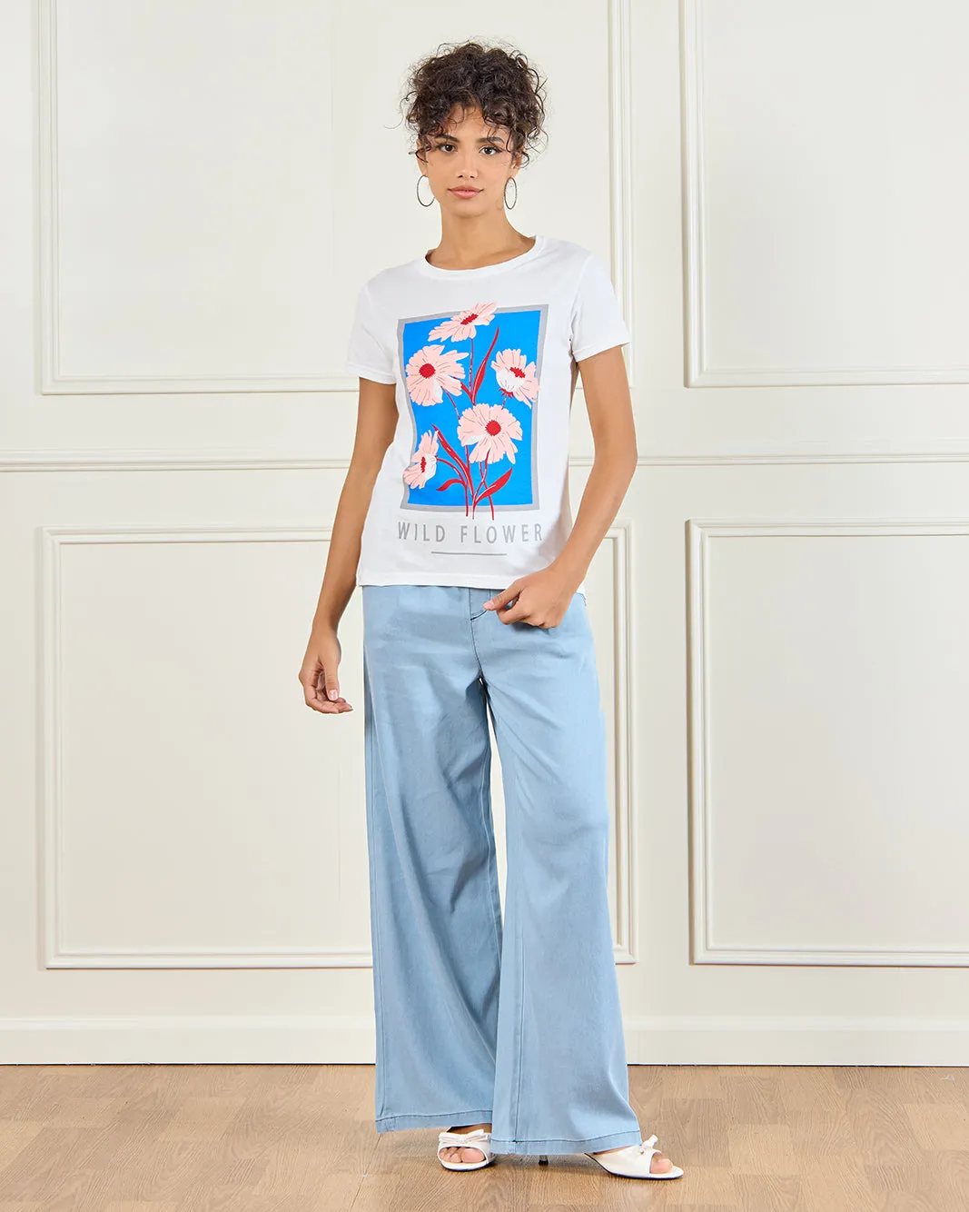 Women White Floral Print T-Shirt sold by Redtag product image thumbnail 2