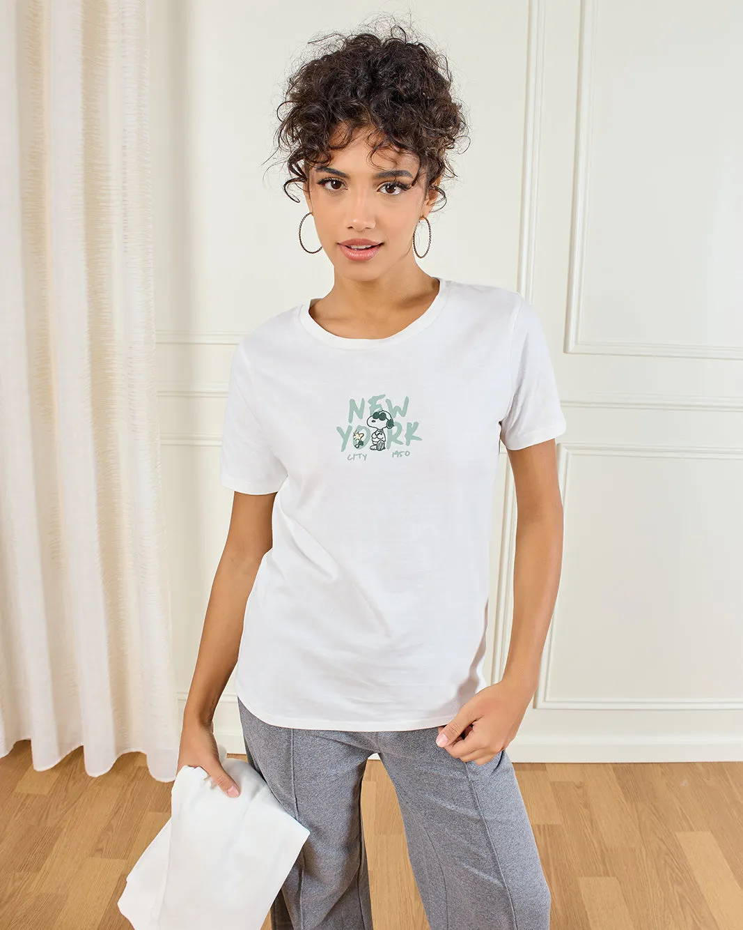 Women White Peanut Printed T-Shirt sold by Redtag product image thumbnail 5