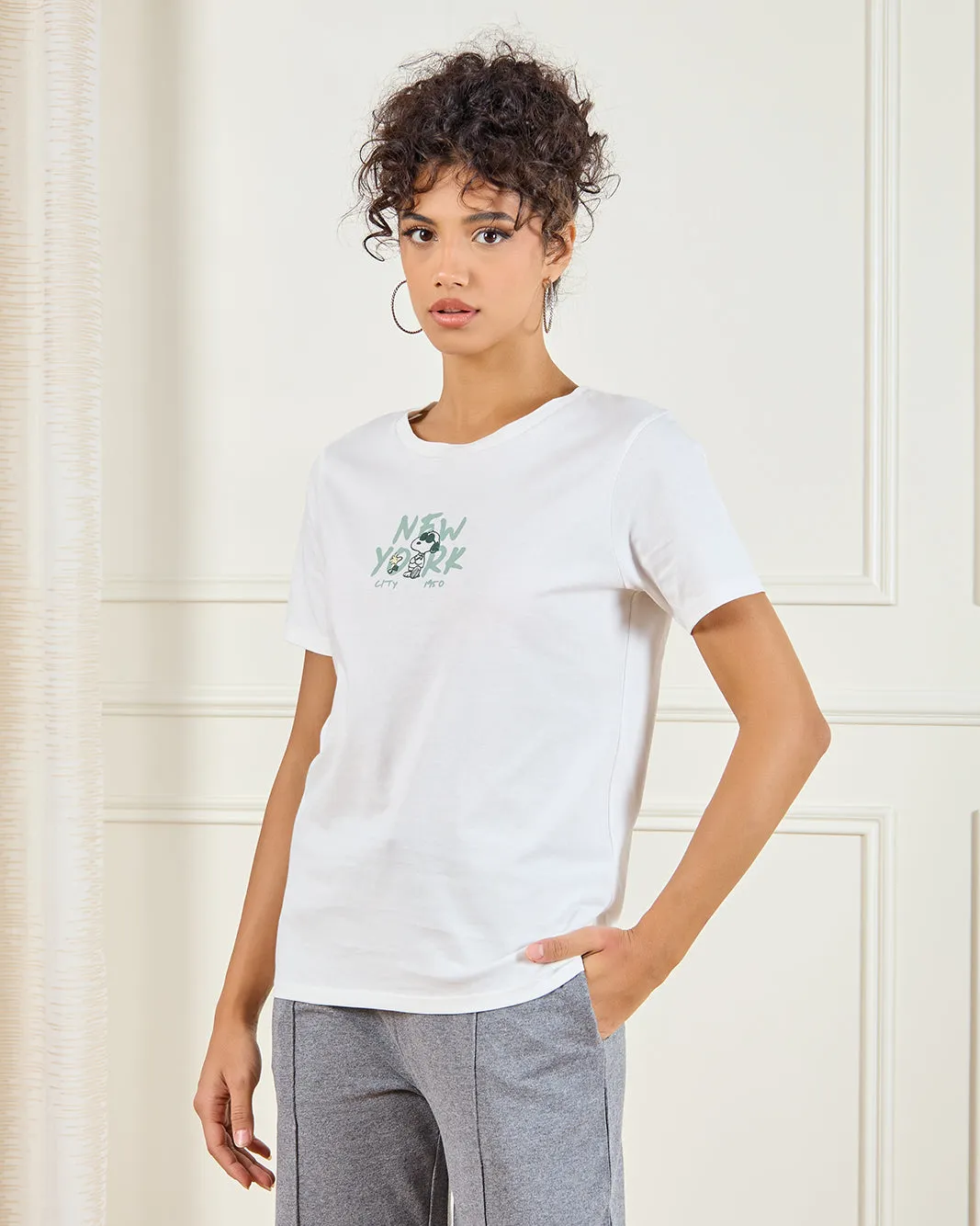 Women White Peanut Printed T-Shirt sold by Redtag