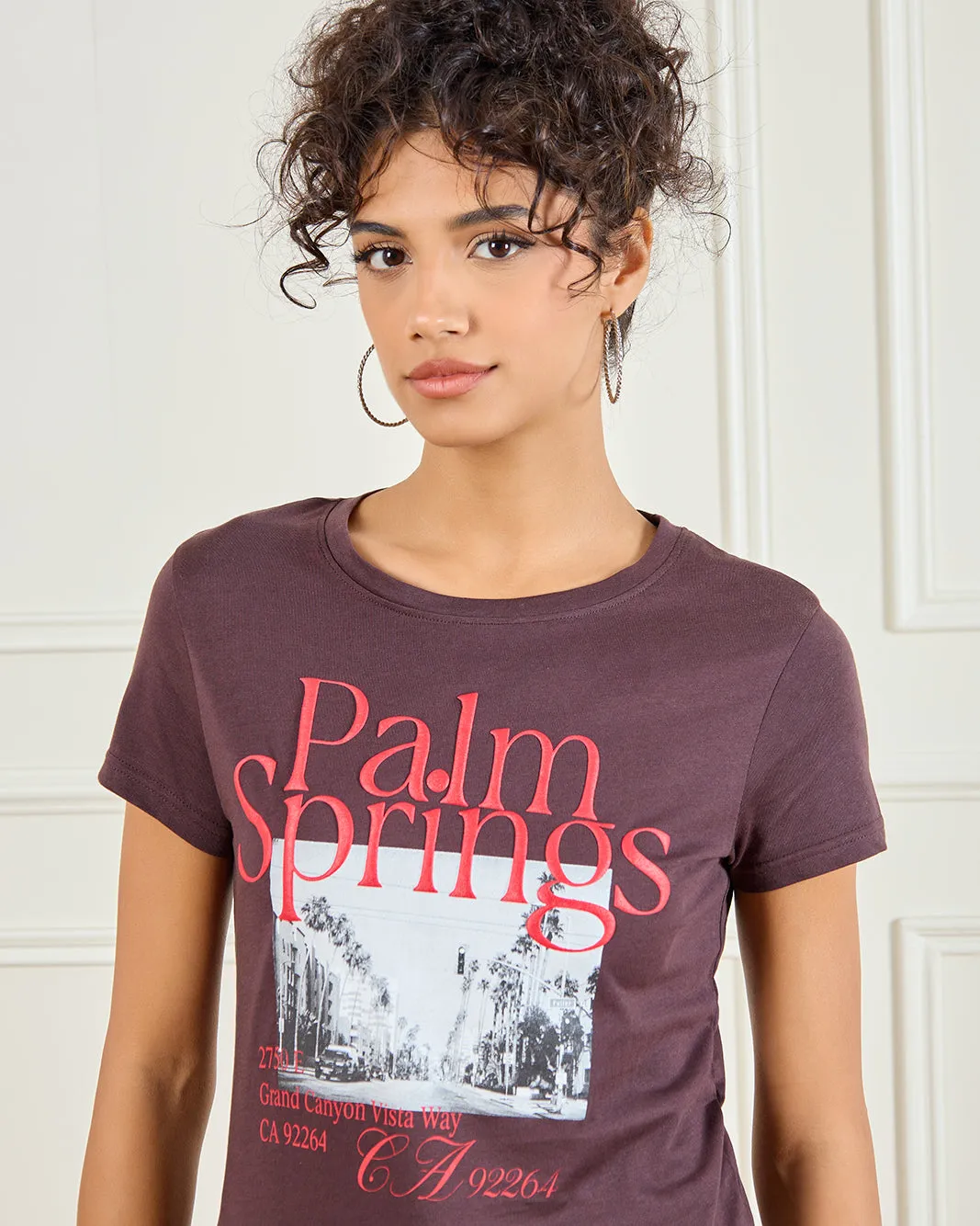 Women Brown Palm Springs Printed T-Shirt sold by Redtag product image thumbnail 4