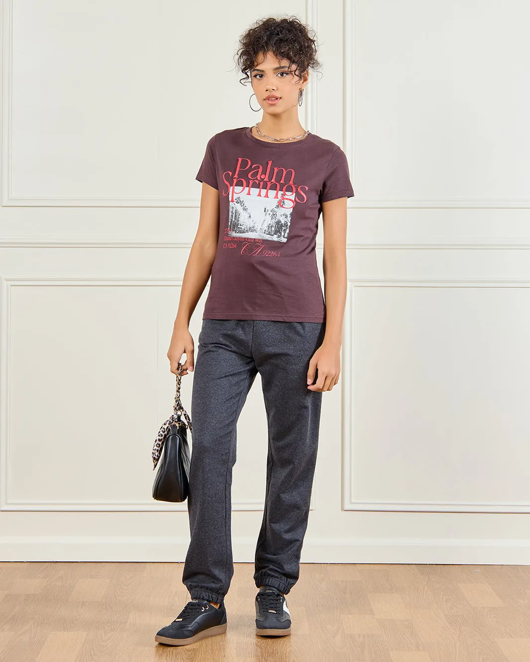 Women Brown Palm Springs Printed T-Shirt sold by Redtag product image thumbnail 2