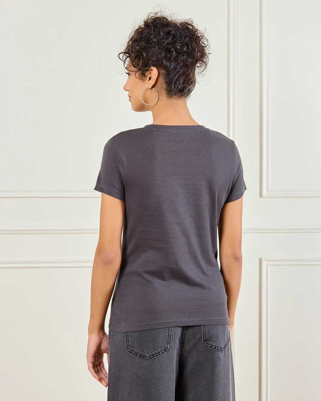 Women Charcoal Floral Printed T-Shirt sold by Redtag product image thumbnail 3