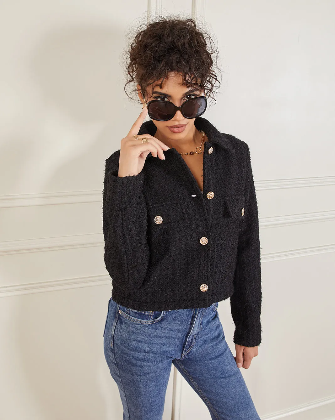 Women Black Jacquard Tweed Button Jacket sold by Redtag product image thumbnail 5