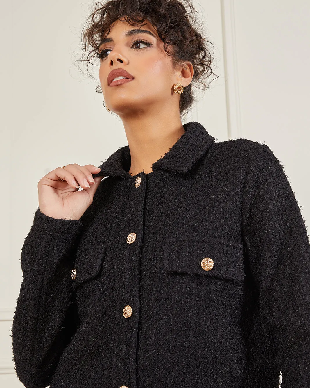 Women Black Jacquard Tweed Button Jacket sold by Redtag product image thumbnail 4