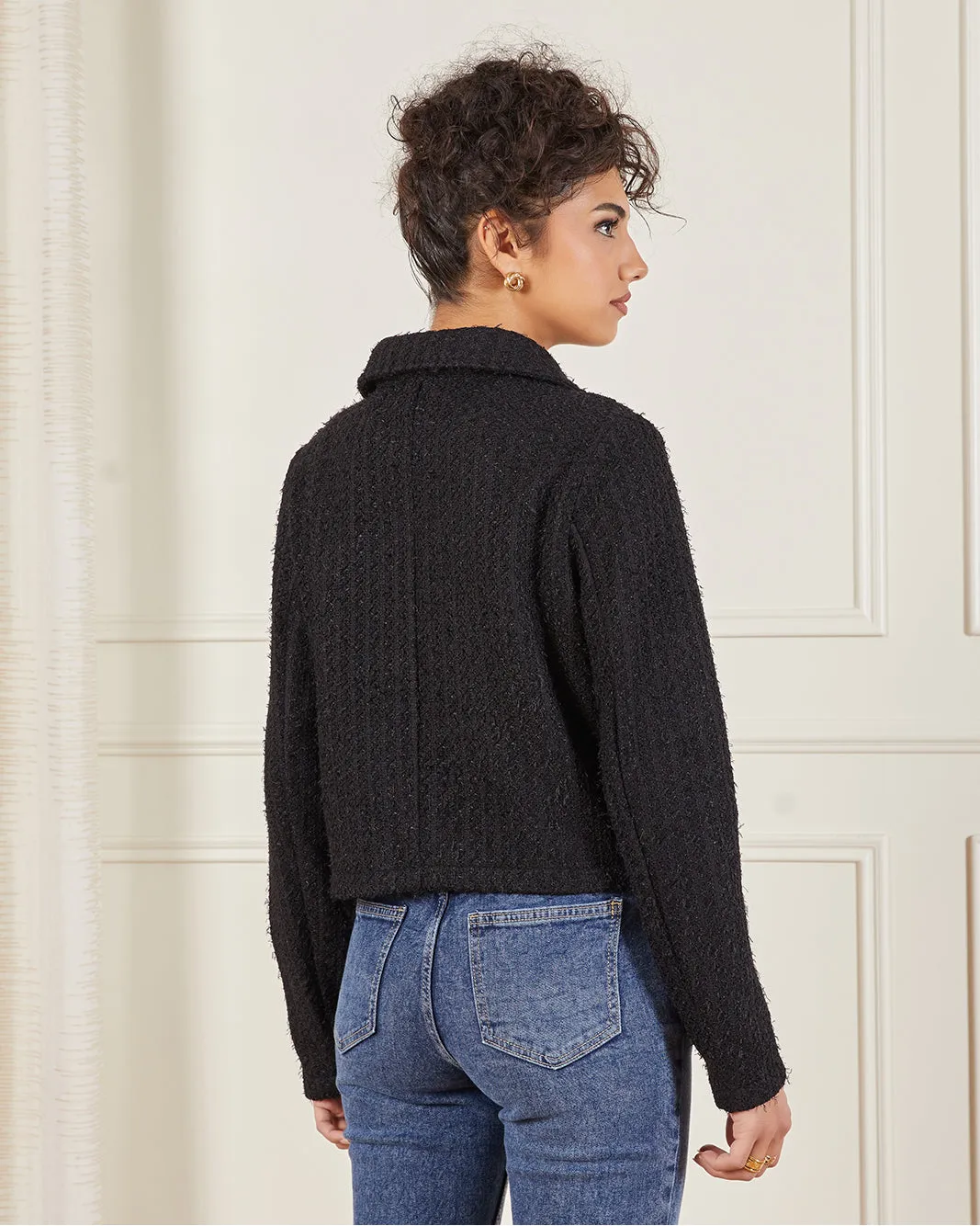 Women Black Jacquard Tweed Button Jacket sold by Redtag product image thumbnail 3