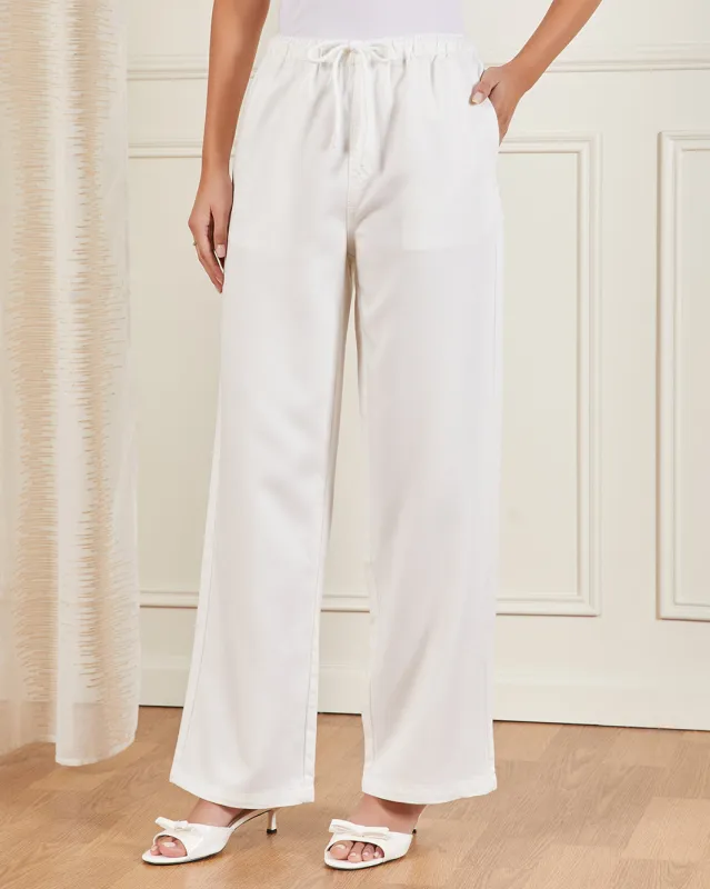Women White Wide Leg Lyocell Pants sold by Redtag