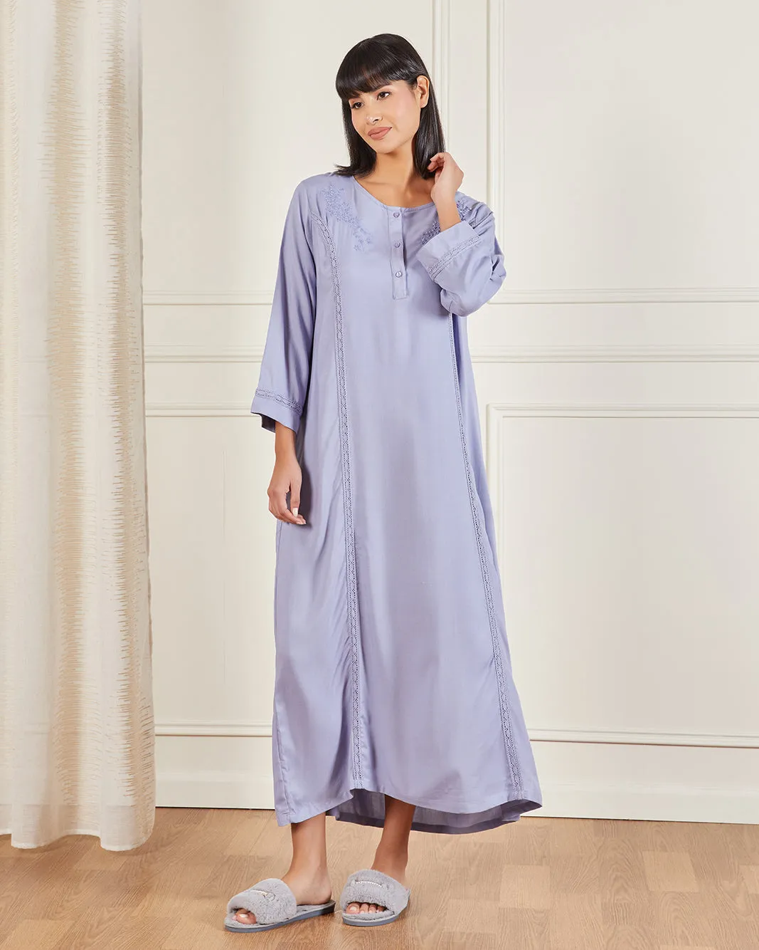 Women Lilac Embroidered Nightgown sold by Redtag product image thumbnail 4