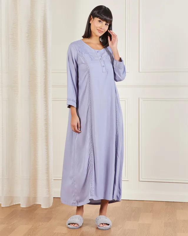 Women Lilac Embroidered Nightgown sold by Redtag