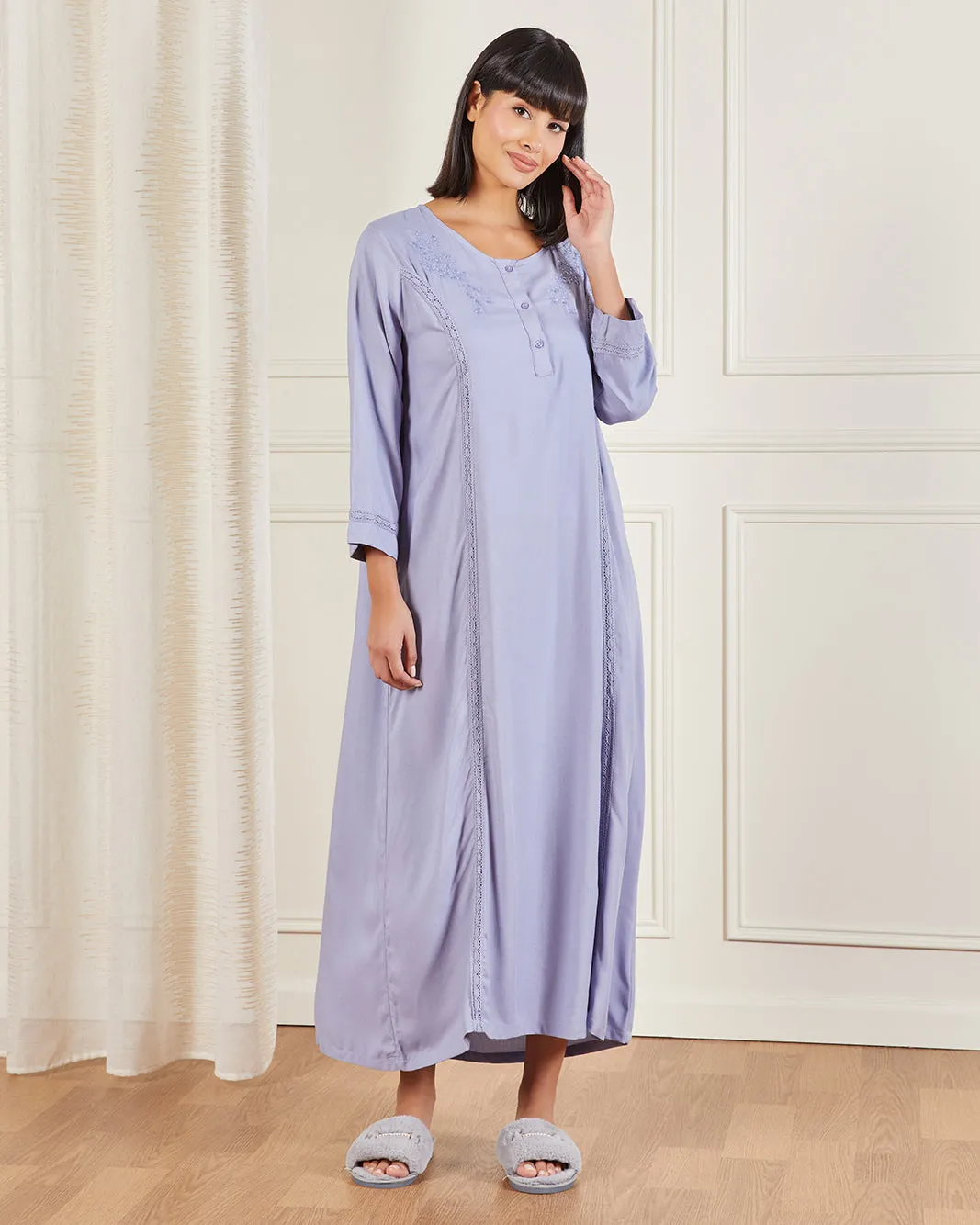 Women Lilac Embroidered Nightgown sold by Redtag