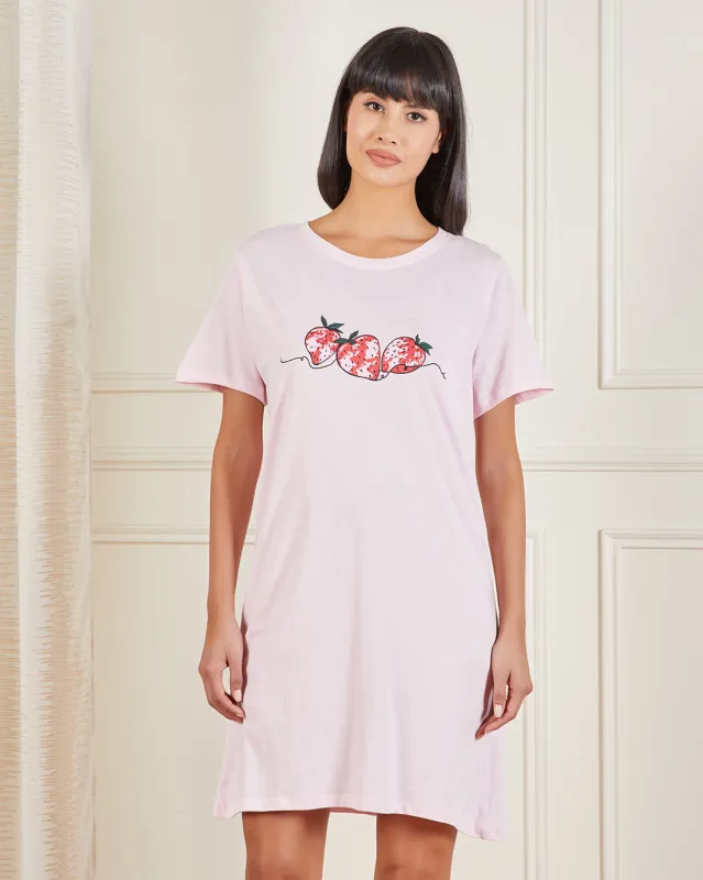Women Pink Strawberry Print Nightshirt sold by Redtag