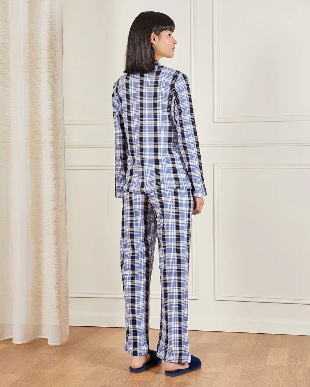 Women Blue Checkered Pyjama Set (2 Piece) sold by Redtag product image thumbnail 5