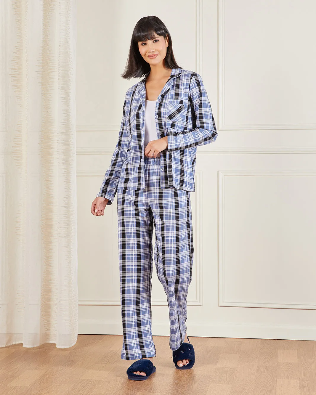 Women Blue Checkered Pyjama Set (2 Piece) sold by Redtag