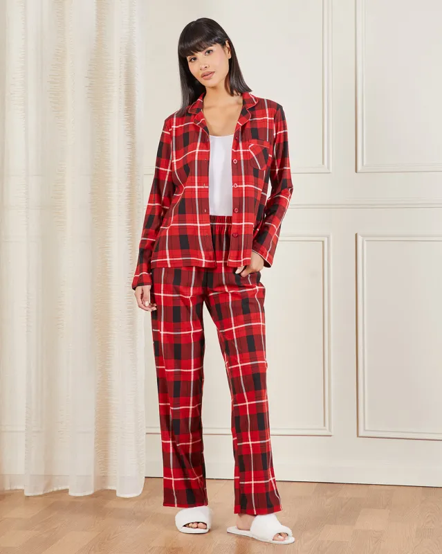 Women Red And White Checkered Pyjama Set (2 Piece) sold by Redtag