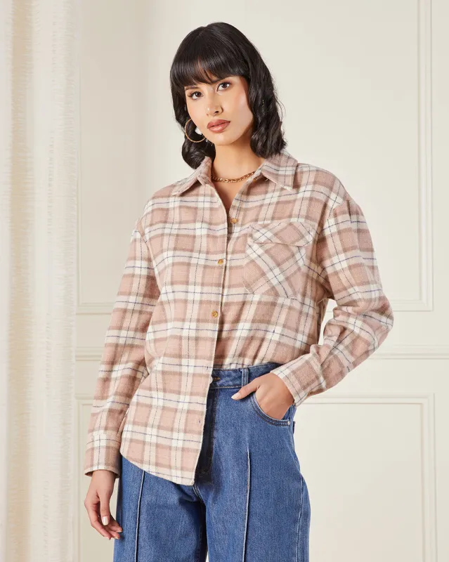 Women Beige Checkered Shirt sold by Redtag
