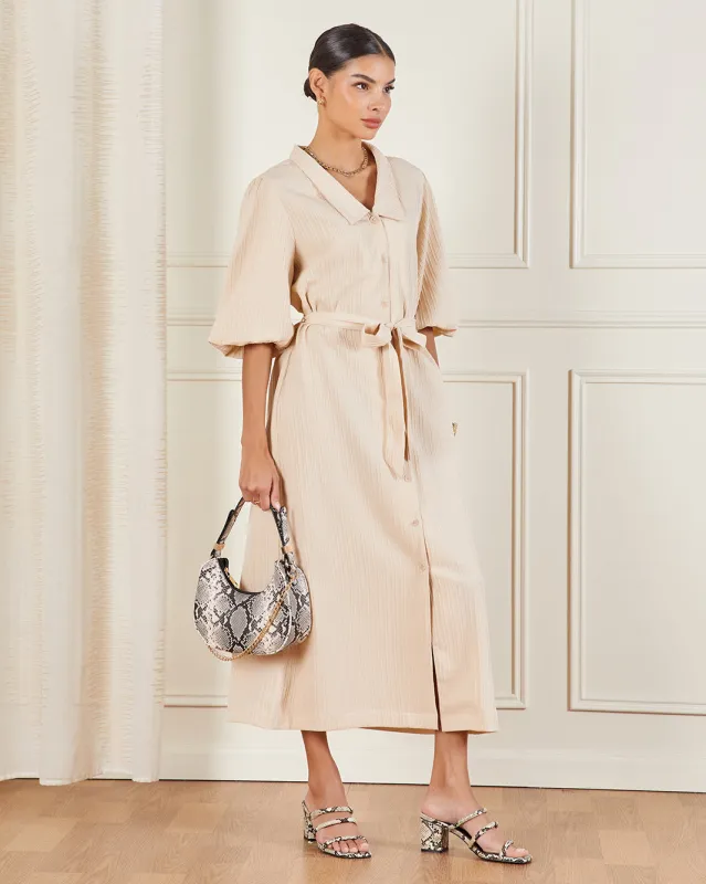 Women Beige Collared Maxi Dress sold by Redtag