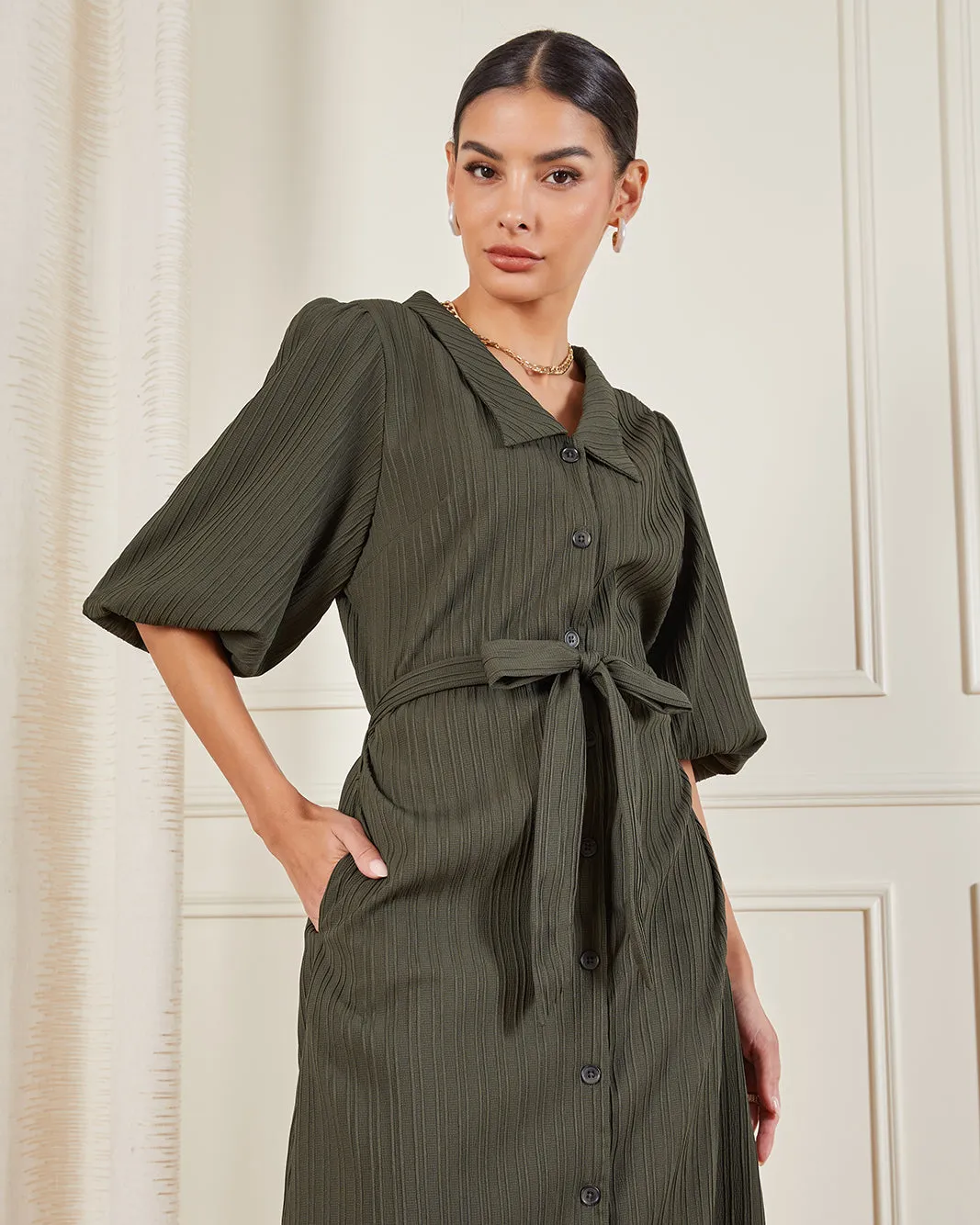 Women Olive Collared Maxi Dress sold by Redtag product image thumbnail 2