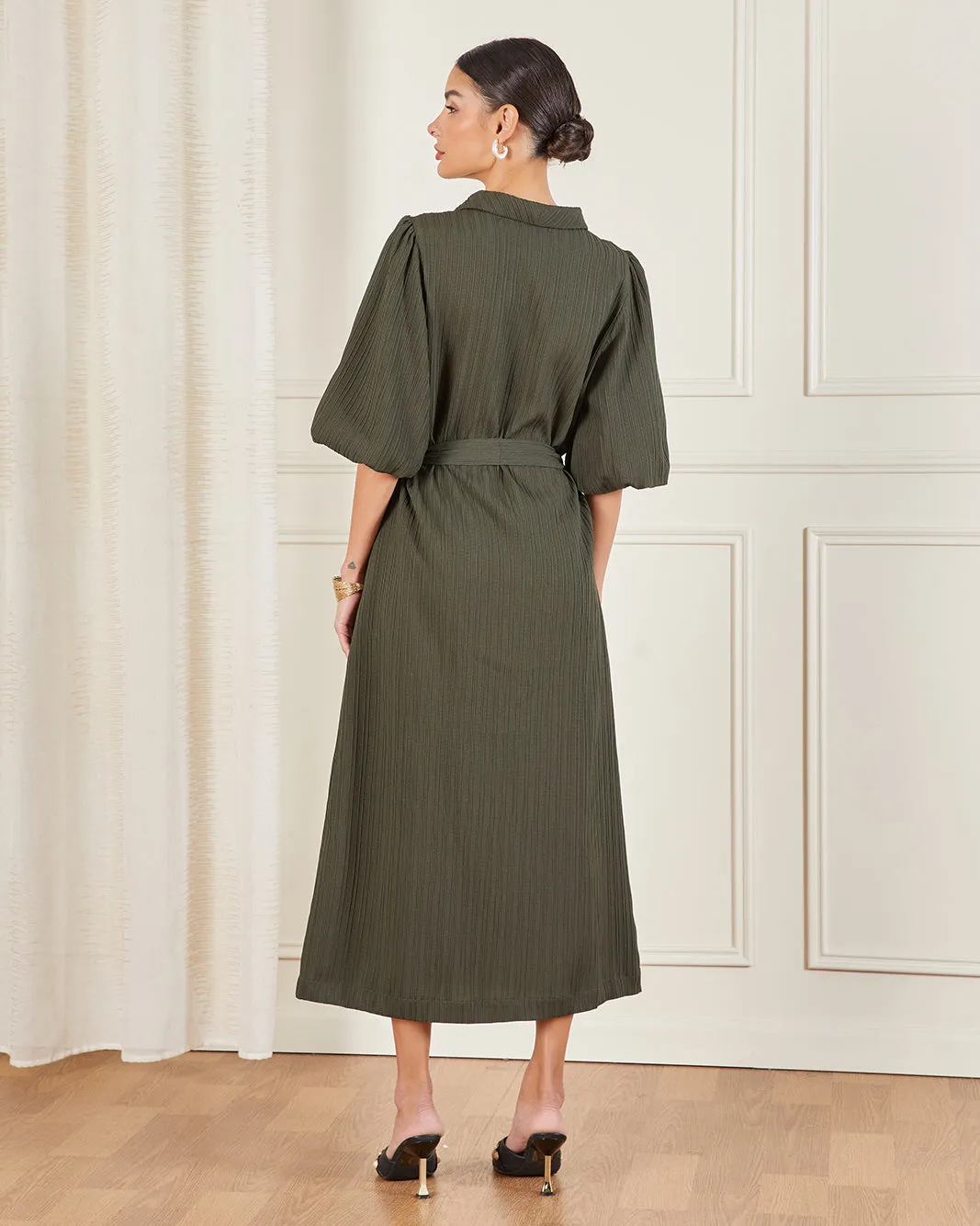 Women Olive Collared Maxi Dress sold by Redtag product image thumbnail 3