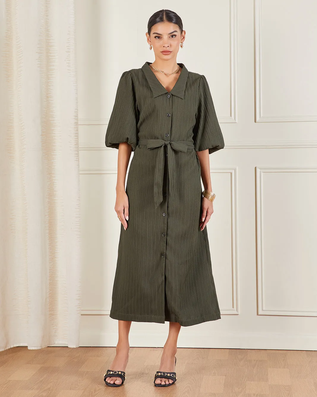 Women Olive Collared Maxi Dress sold by Redtag product image thumbnail 4