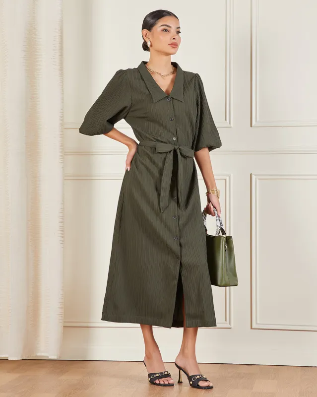 Women Olive Collared Maxi Dress sold by Redtag