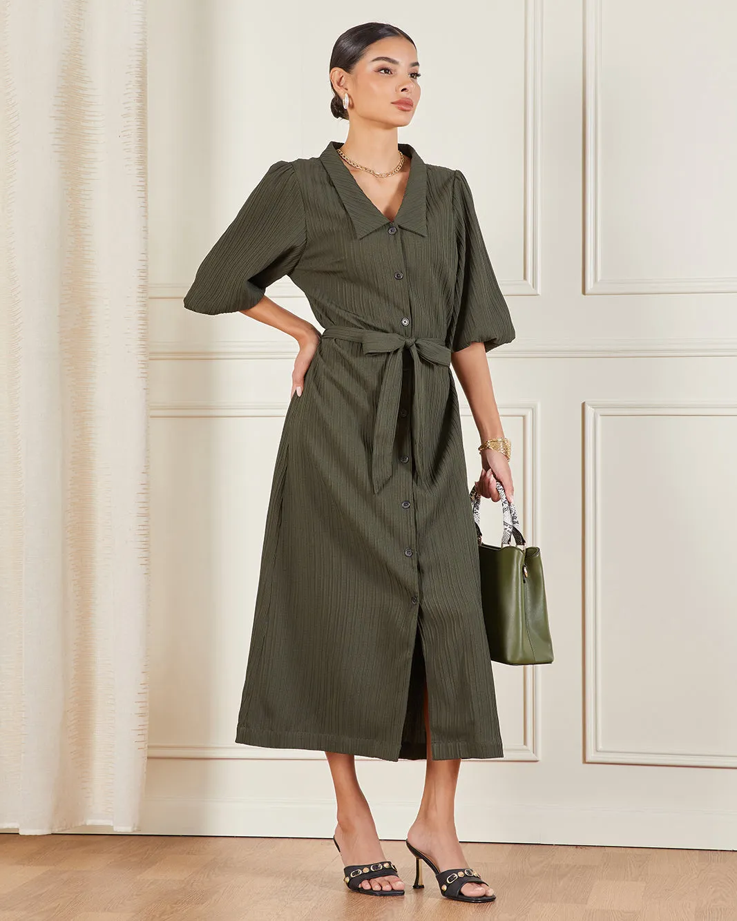 Women Olive Collared Maxi Dress sold by Redtag