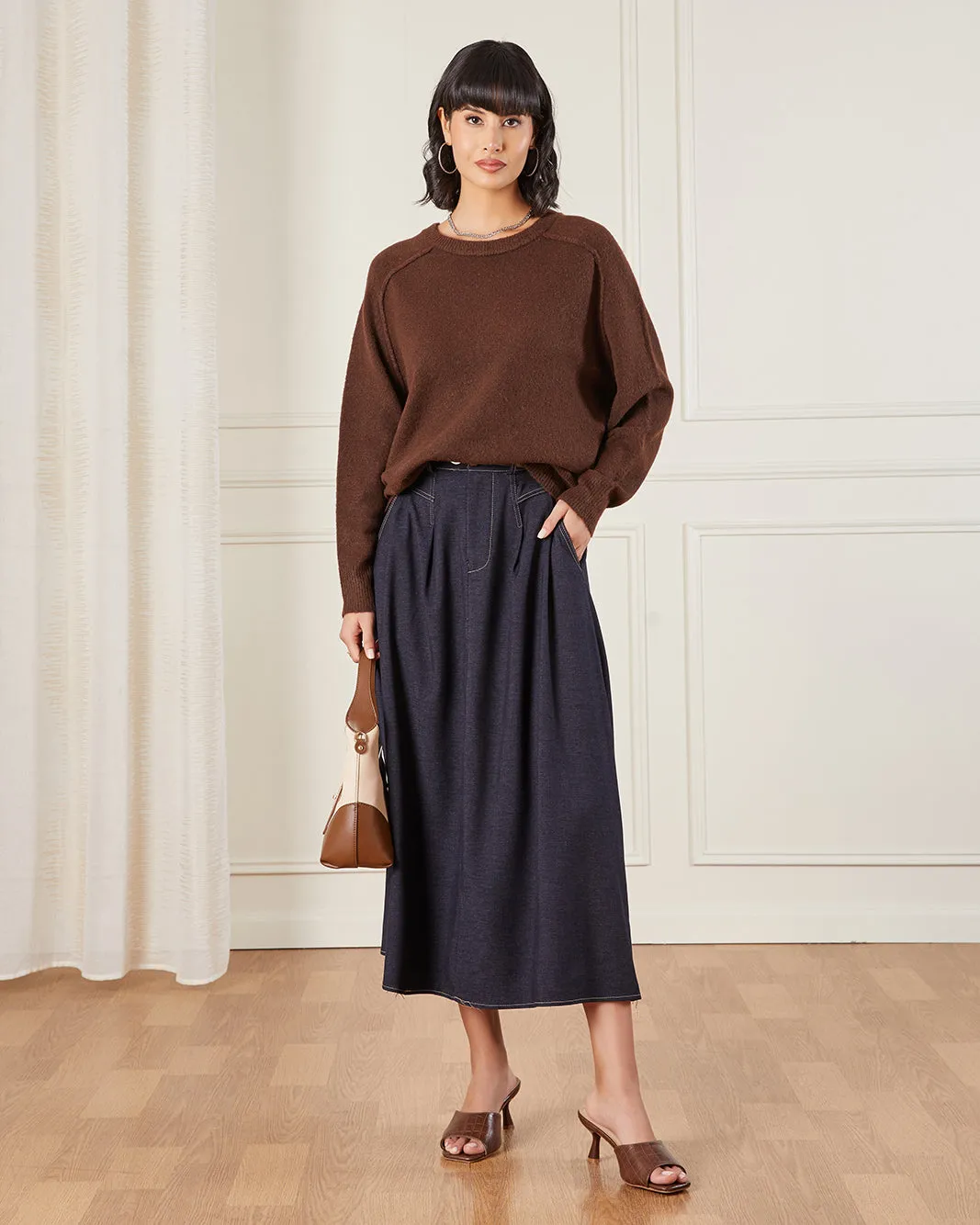 Women Brown Oversize Knit Pullover sold by Redtag product image thumbnail 2