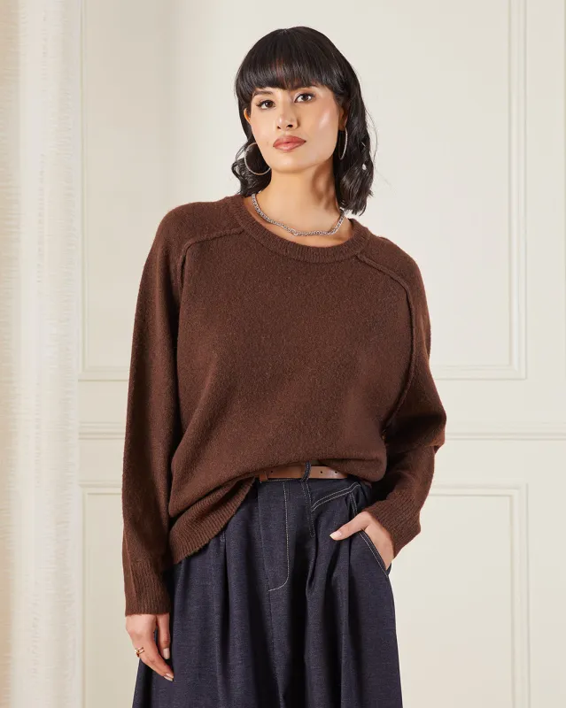Women Brown Oversize Knit Pullover sold by Redtag