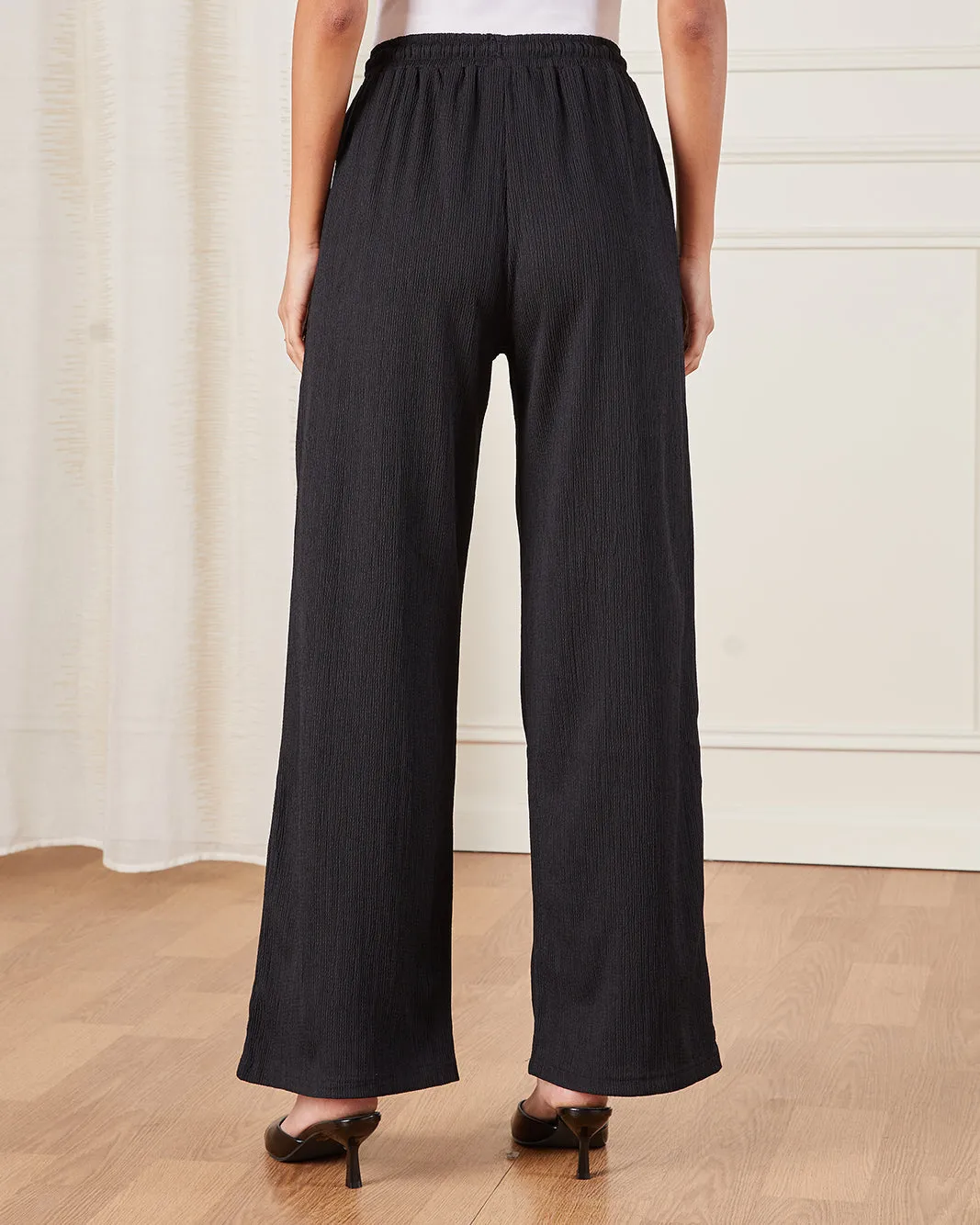 Women Black Textured Pull On Trouser sold by Redtag product image thumbnail 3