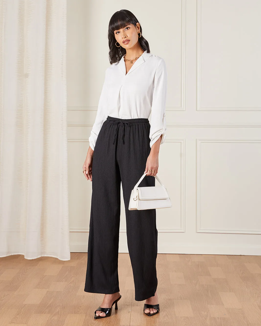 Women Black Textured Pull On Trouser sold by Redtag product image thumbnail 2