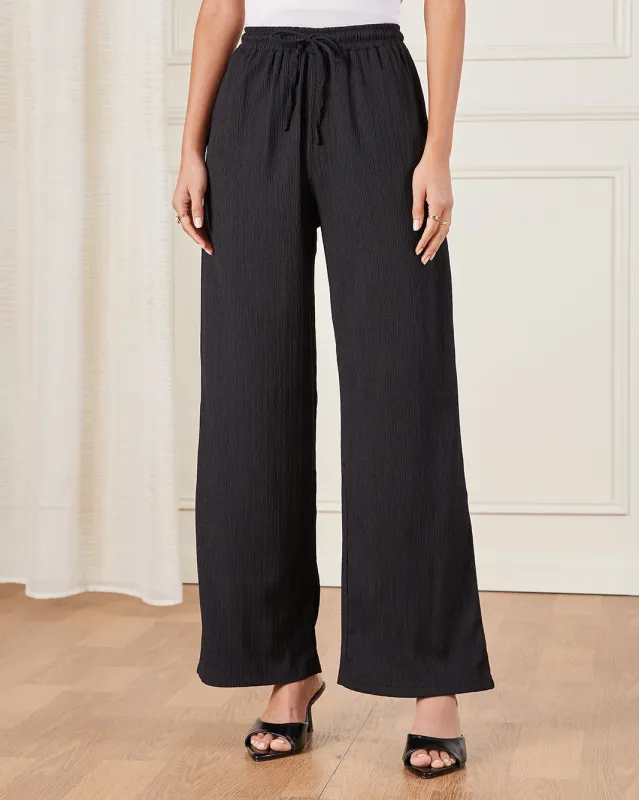 Women Black Textured Pull On Trouser sold by Redtag