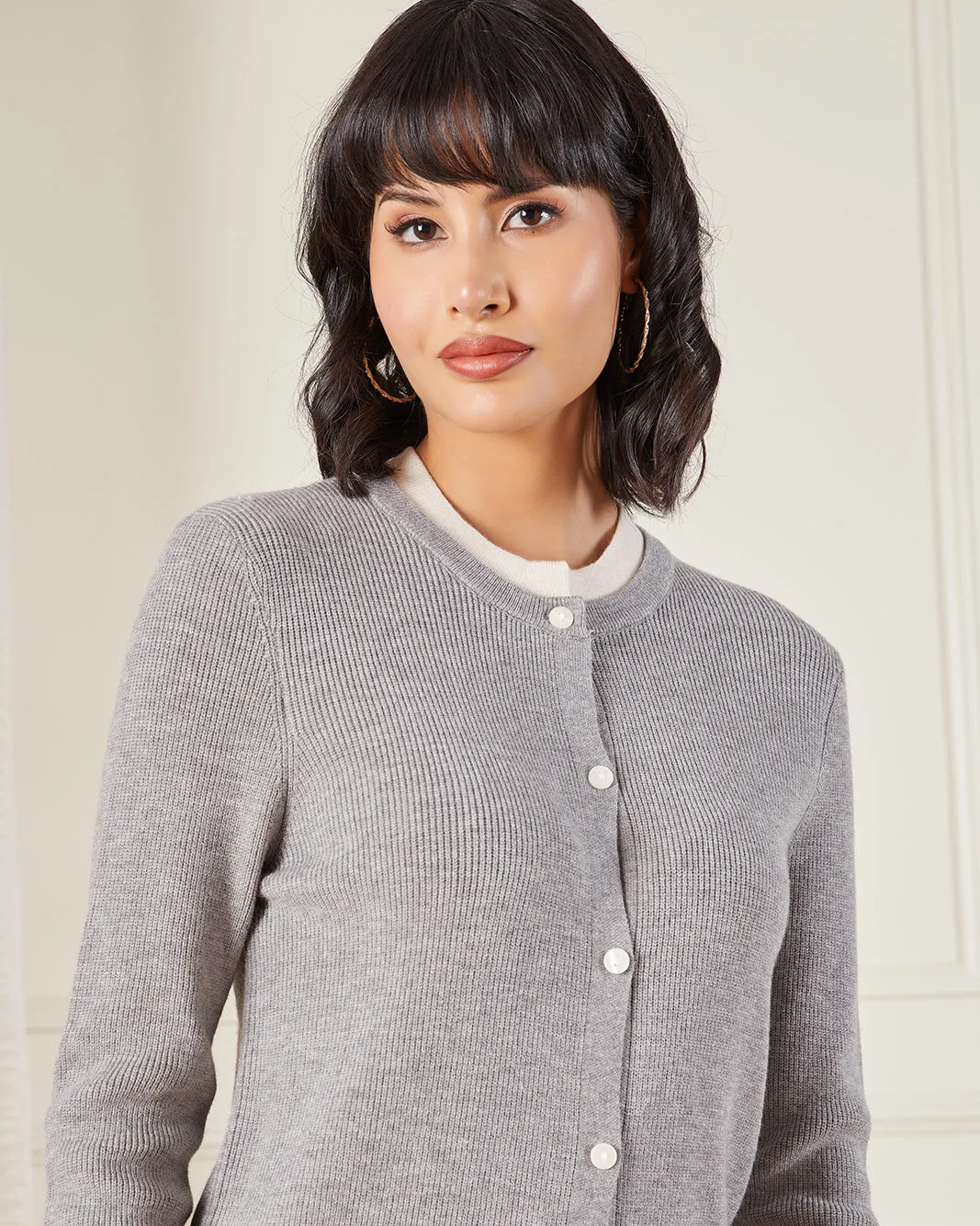 Women Grey Double Layer Knit Cardigan sold by Redtag product image thumbnail 4