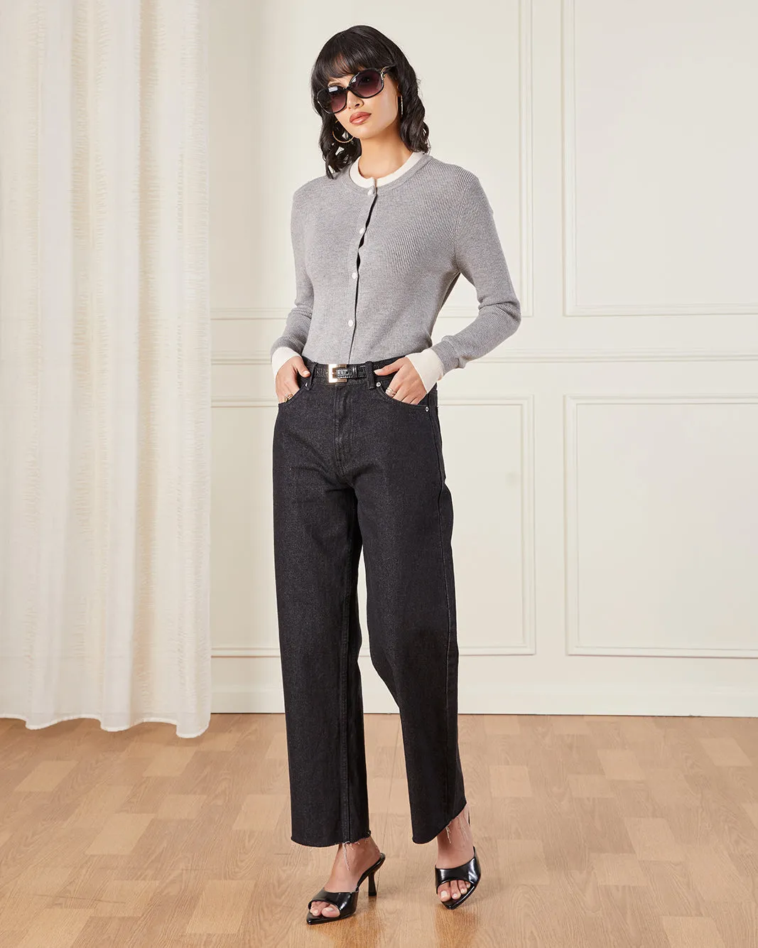 Women Grey Double Layer Knit Cardigan sold by Redtag product image thumbnail 2