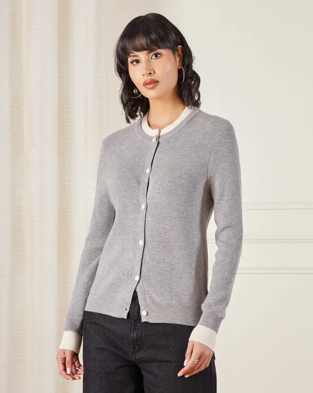 Women Grey Double Layer Knit Cardigan sold by Redtag