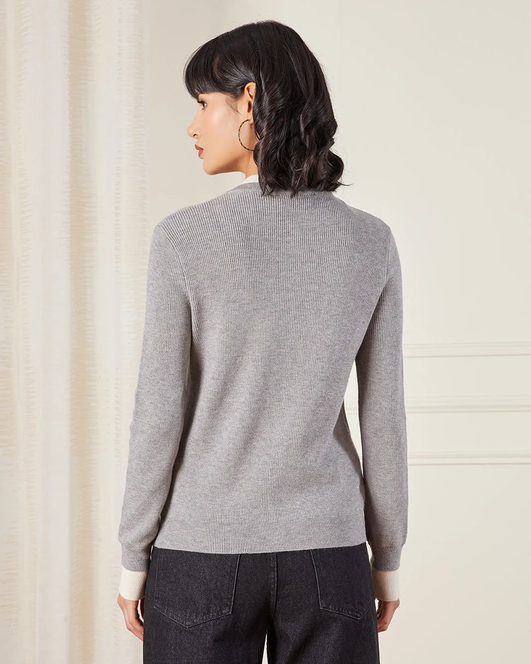 Women Grey Double Layer Knit Cardigan sold by Redtag product image thumbnail 3