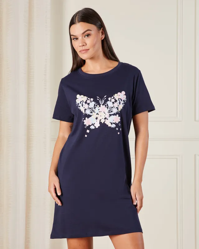 Women Navy Printed Nightshirt sold by Redtag