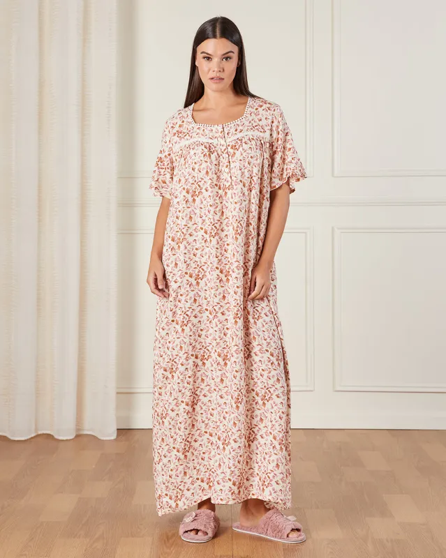 Women Beige Printed Nightgown sold by Redtag