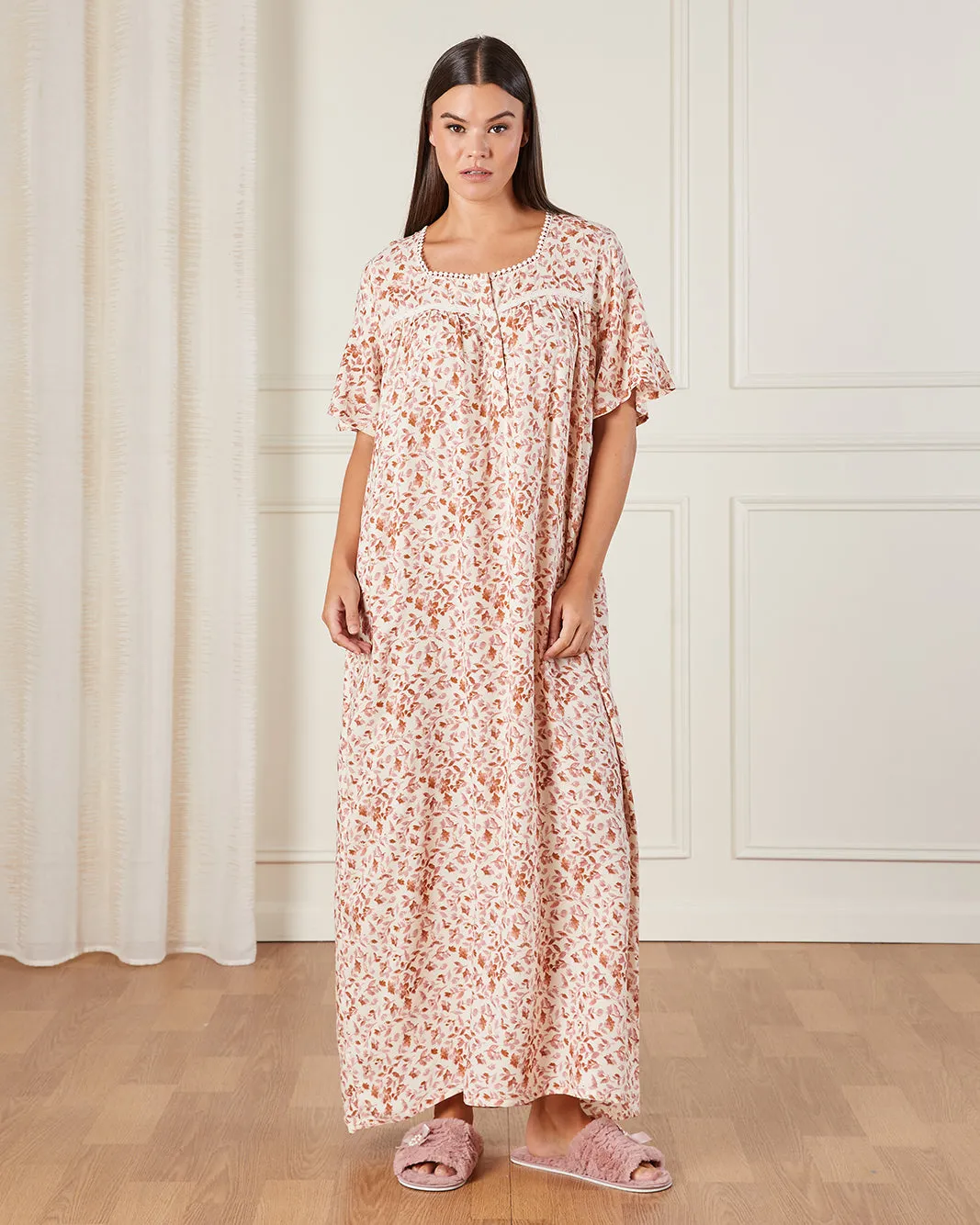 Women Beige Printed Nightgown sold by Redtag