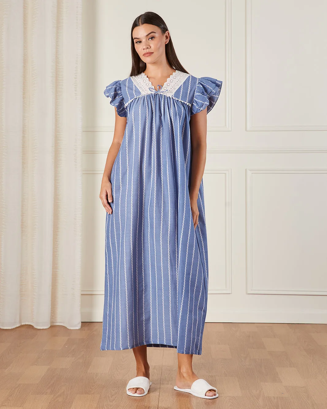 Women Blue Short Sleeves Nightgown sold by Redtag