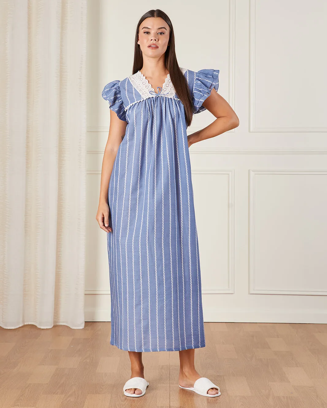 Women Blue Short Sleeves Nightgown sold by Redtag product image thumbnail 4