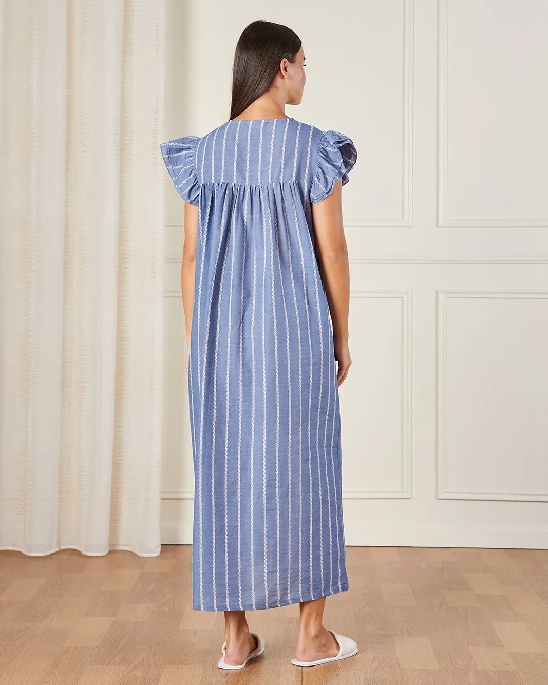 Women Blue Short Sleeves Nightgown sold by Redtag product image thumbnail 3