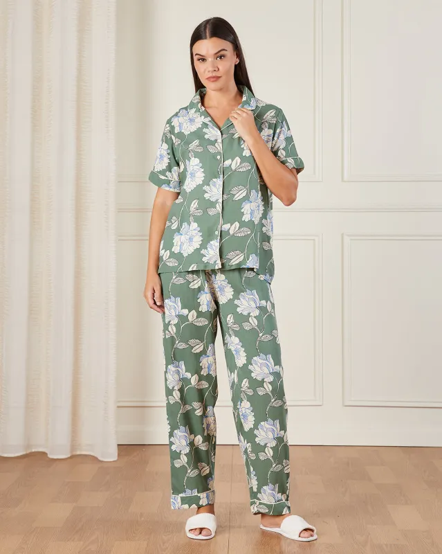 Women Green Collared Pyjama Set (2 Piece) sold by Redtag