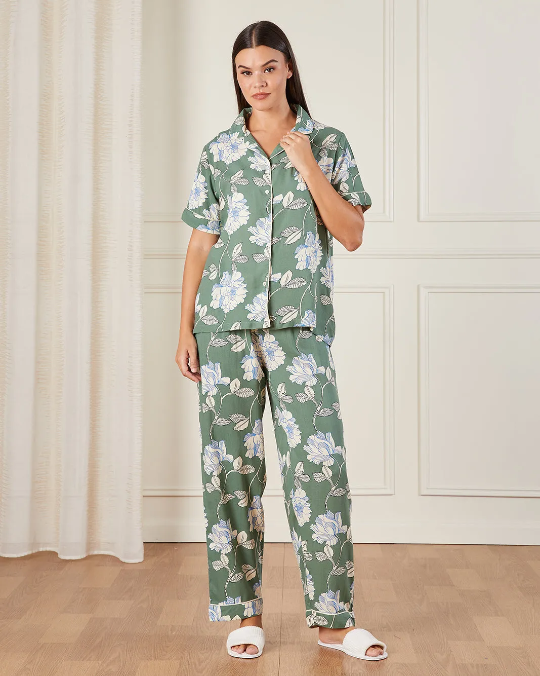 Women Green Collared Pyjama Set (2 Piece) sold by Redtag