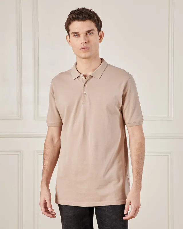 Men Beige Basic Polo Shirt sold by Redtag