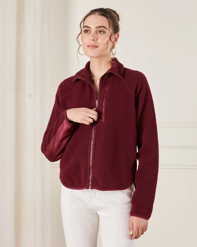 Women Burgundy Fur Zip Through Sweatshirt sold by Redtag