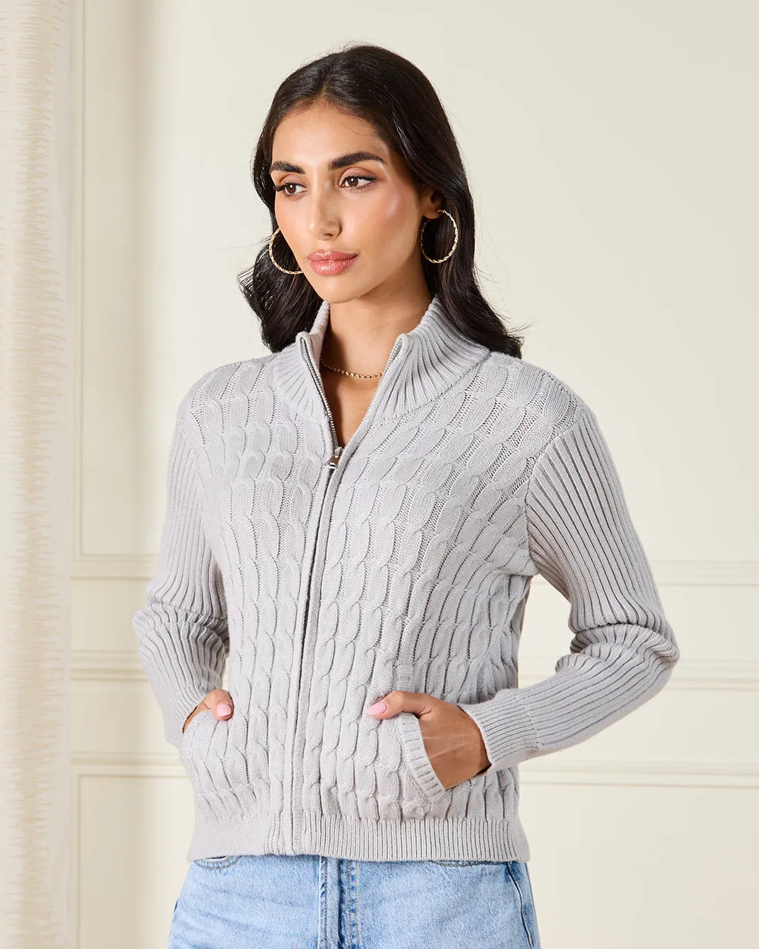 Women Grey Knitted Jacket sold by Redtag
