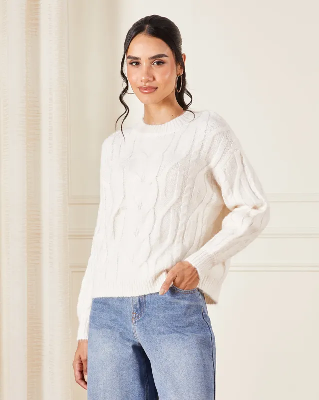 Women Ivory Cable Knitted Pullover sold by Redtag