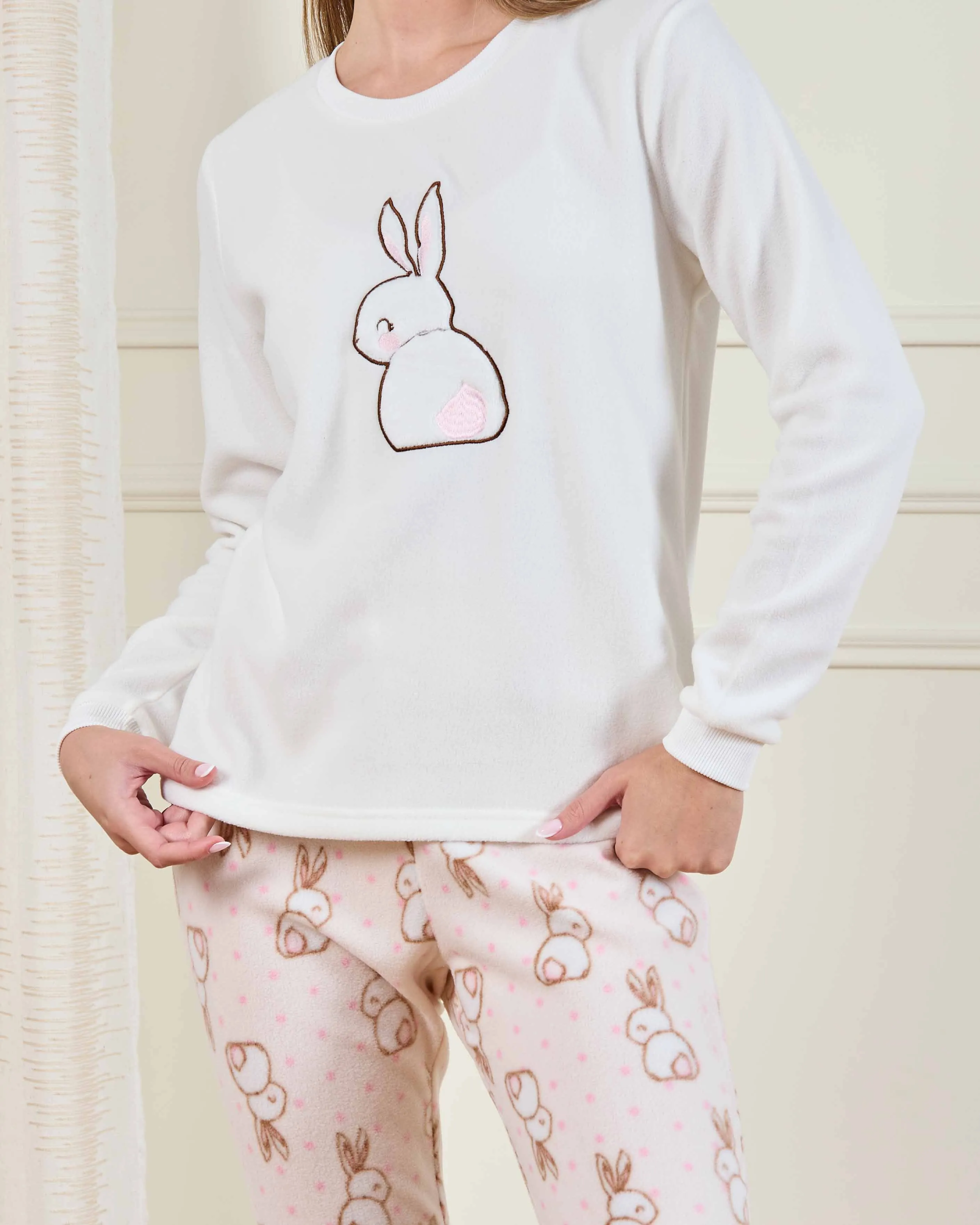 Women White And Cream Rabbit Print Pyjama Set (2 Piece) sold by Redtag product image thumbnail 4