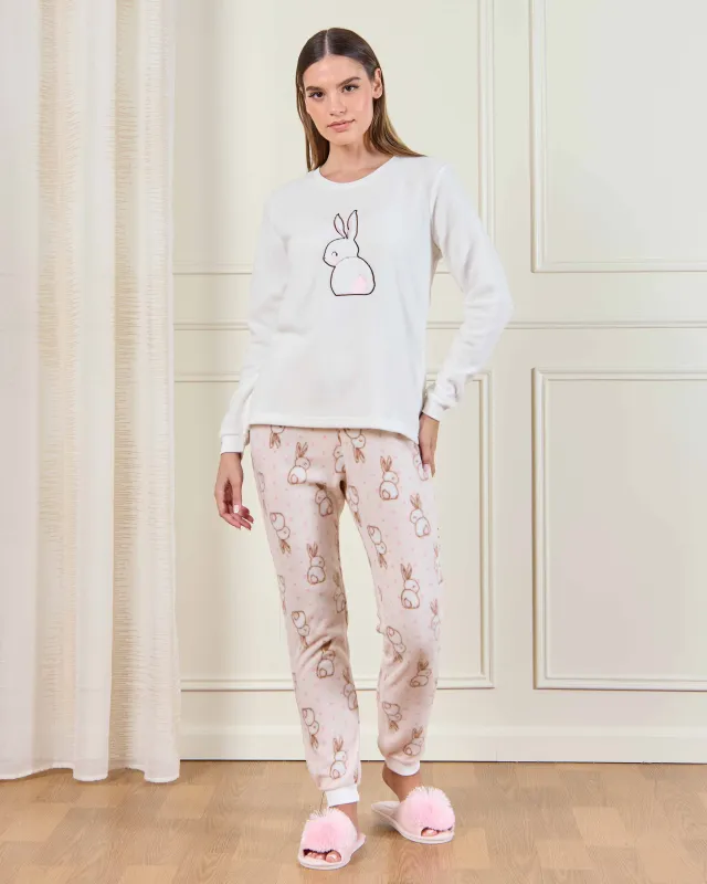 Women White And Cream Rabbit Print Pyjama Set (2 Piece) sold by Redtag
