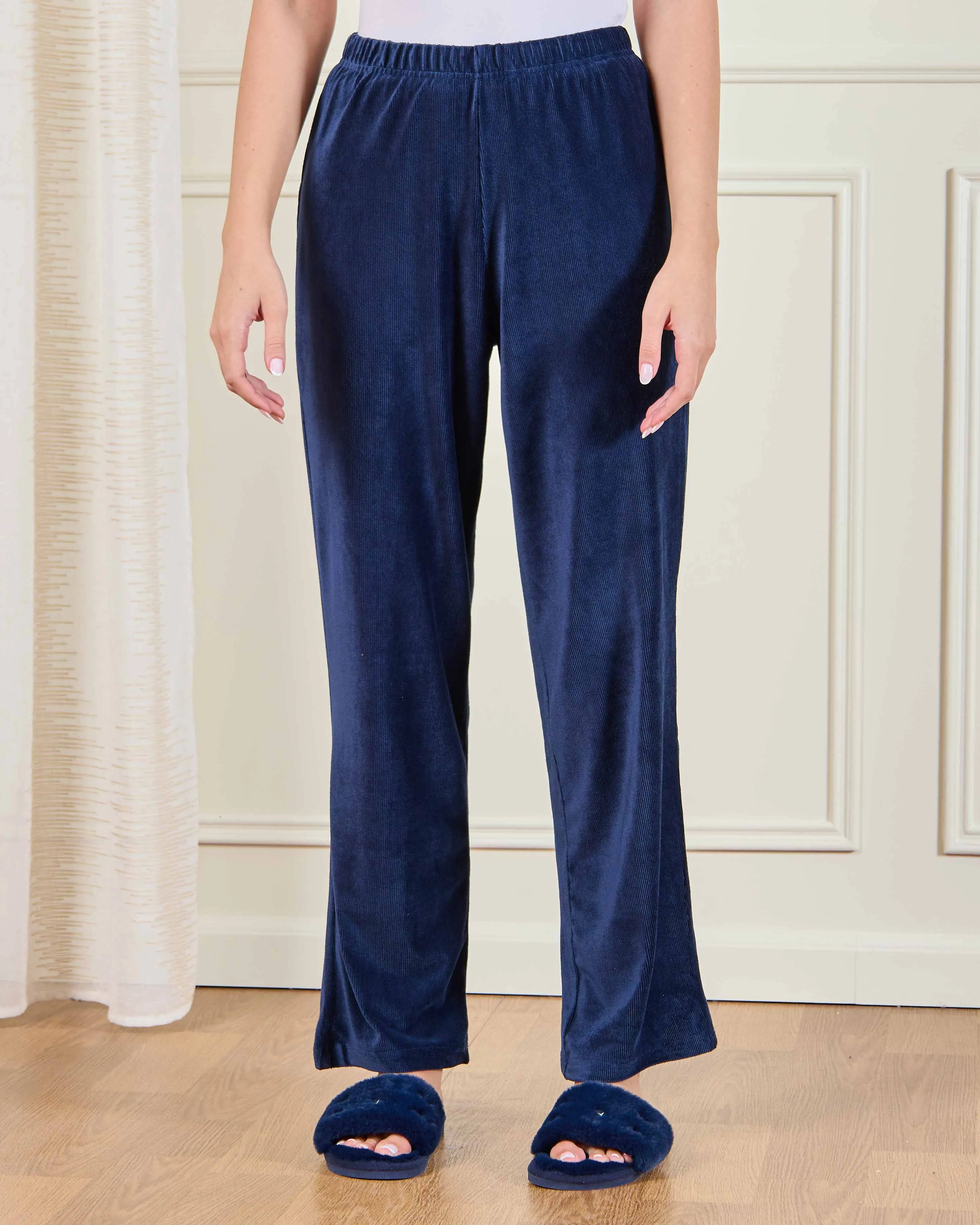 Women Navy Velour Solid Pyjama Set (2 Piece) sold by Redtag product image thumbnail 3