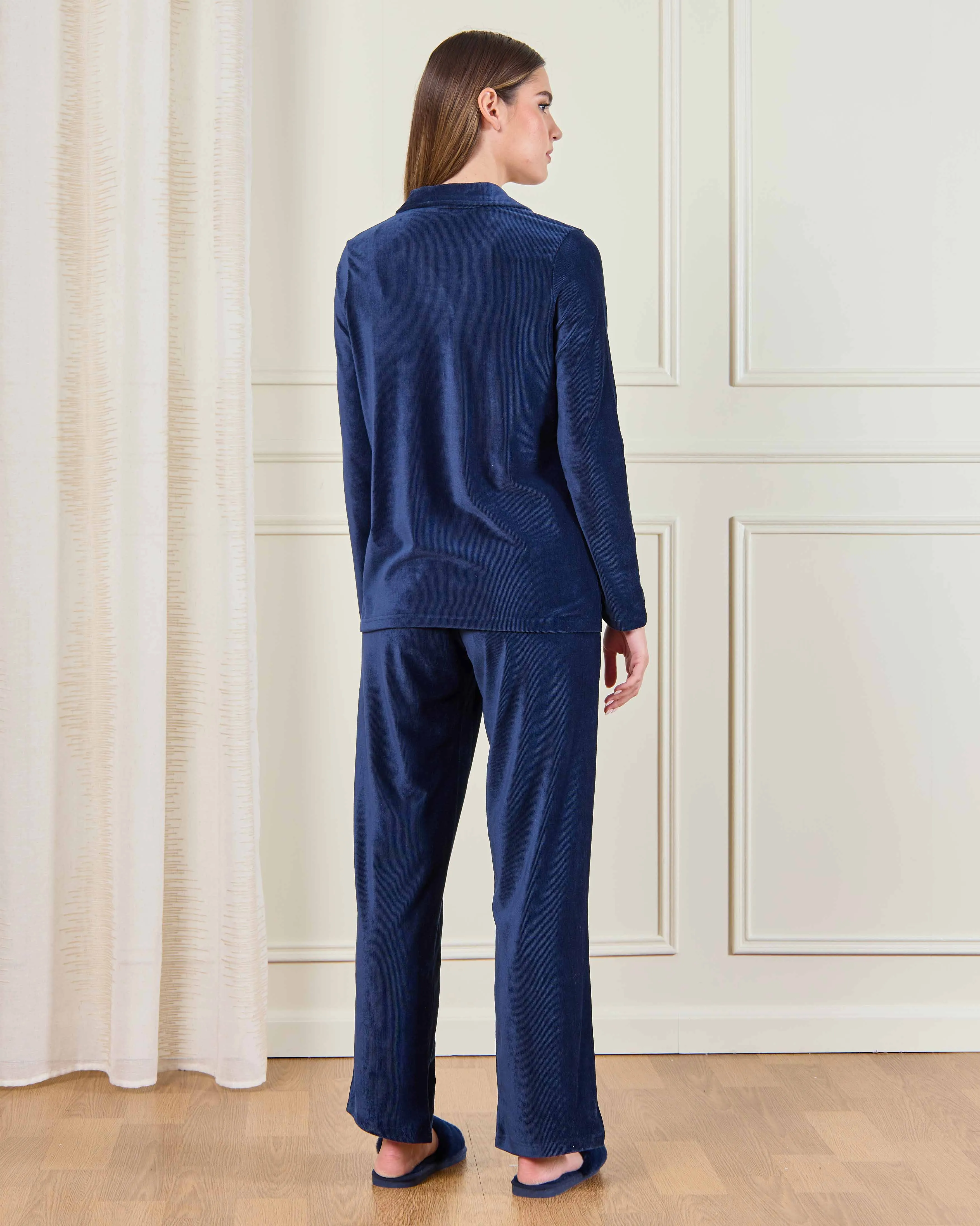 Women Navy Velour Solid Pyjama Set (2 Piece) sold by Redtag product image thumbnail 5